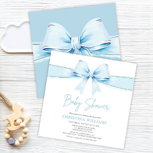 Invitación Cute Blue Bow Boy Baby Shower