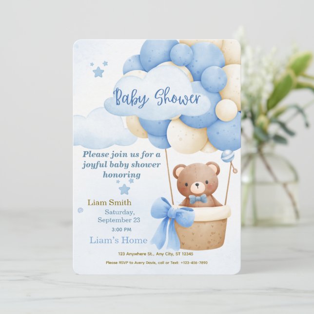 Invitación Cute Blue Boy Baby Shower Invitation (Anverso de pie)