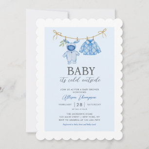 Invitación Cute Blue Boy Clothesline Winter Baby Shower