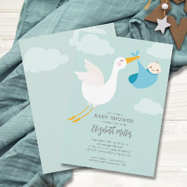 Invitación Cute Blue Bundle Stork Baby Shower