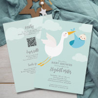 Cute Blue Bundle Stork Baby Shower Todo En Uno