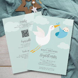Invitación Cute Blue Bundle Stork Baby Shower Todo En Uno