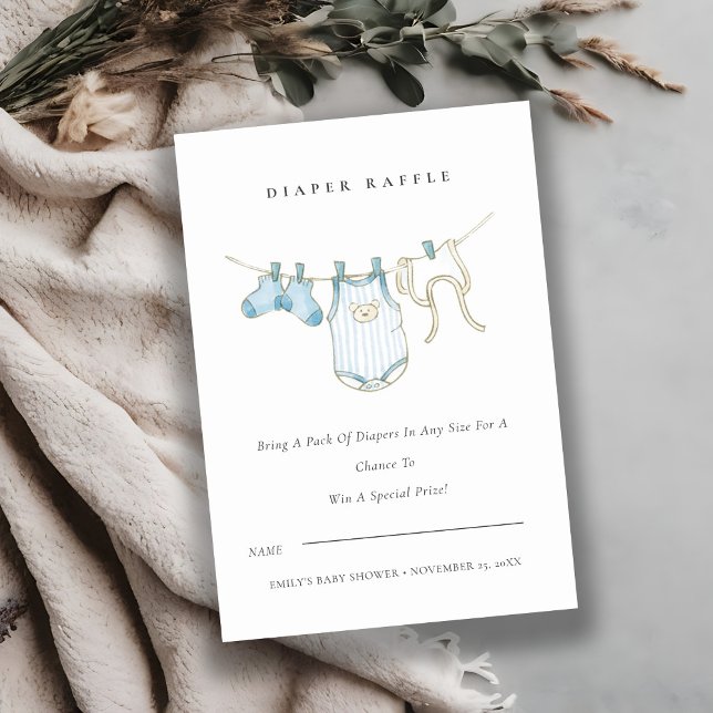 Invitación Cute Blue Clothesline Diaper Sorteo Baby Shower  (Subido por el creador)