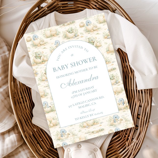 Invitación Cute Blue Dino Nursery Baby Shower (Subido por el creador)