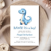 Cute Blue Dinosaur Boy Baby Shower