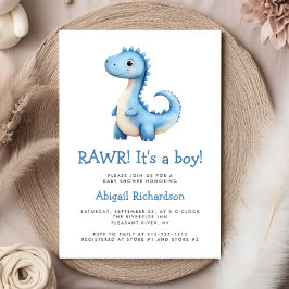 Invitación Cute Blue Dinosaur Boy Baby Shower