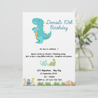 Invitación Cute Blue Dinosaur Theme