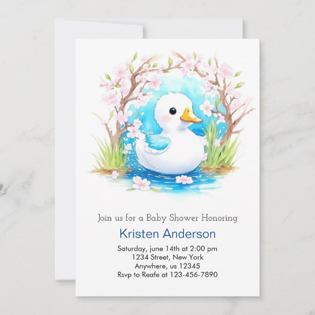 Invitación Cute Blue Duck Wildflower Boy Baby Shower (Anverso)
