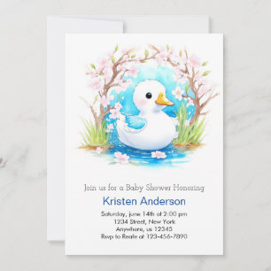 Invitación Cute Blue Duck Wildflower Boy Baby Shower