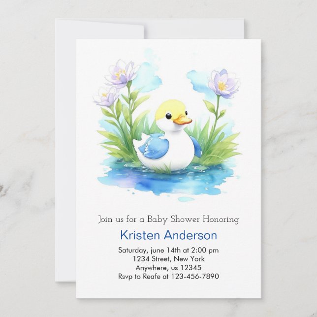 Invitación Cute Blue Duckling Meadow Boy Baby Shower (Anverso)