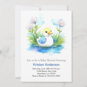 Invitación Cute Blue Duckling Meadow Boy Baby Shower