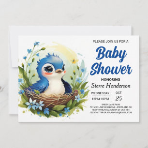 Invitación Cute Blue Elegant Bird Boy Baby Shower