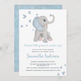 Invitación Cute Blue Elephant Baby Shower Watercolor