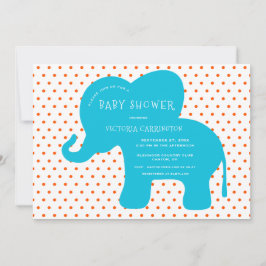 Invitación Cute Blue Elephant Naranja Polkadots Baby Shower