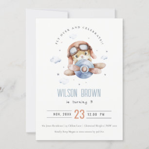Invitación Cute Blue Fly sobre el avión animal de Teddy Cumpl