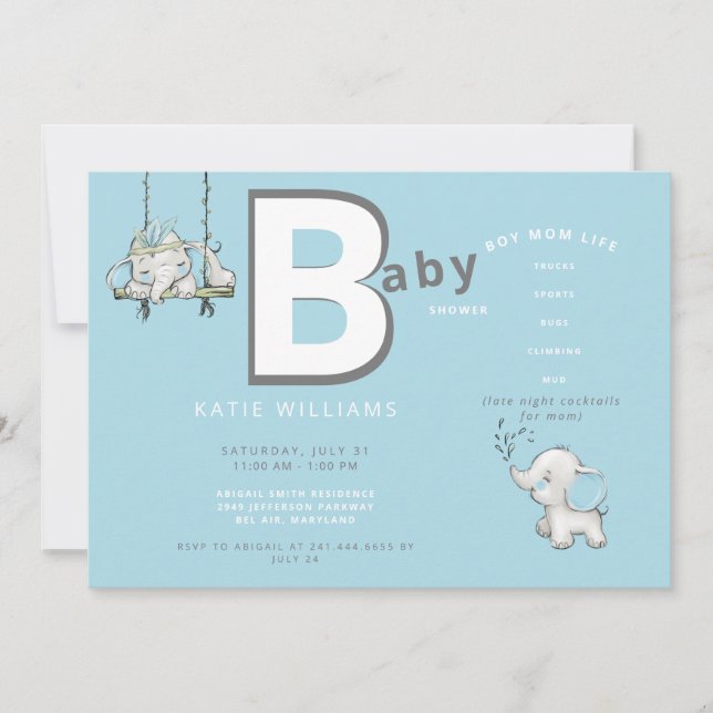 Invitación Cute Blue Funny Boy Mom Life Baby Shower (Anverso)