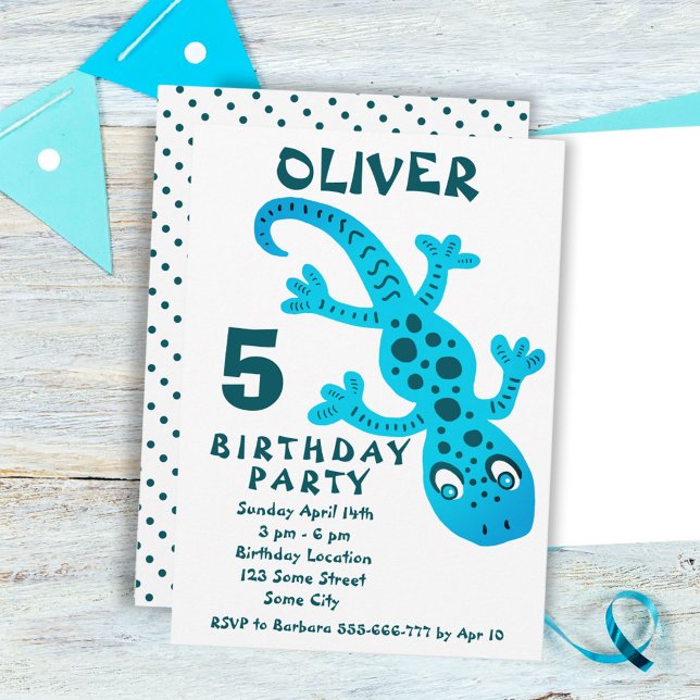 Invitación Cute Blue Gecko Lizard Boy Birday Party (Subido por el creador)