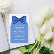 Cute Blue Gingham Plaid Arch Bow Boy Baby Shower