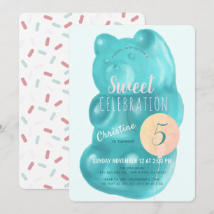 Invitación Cute Blue Gummy Bear Sweet Candy Cumpleaños