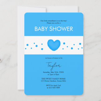 Invitación Cute Blue Heart Baby Shower Invitation