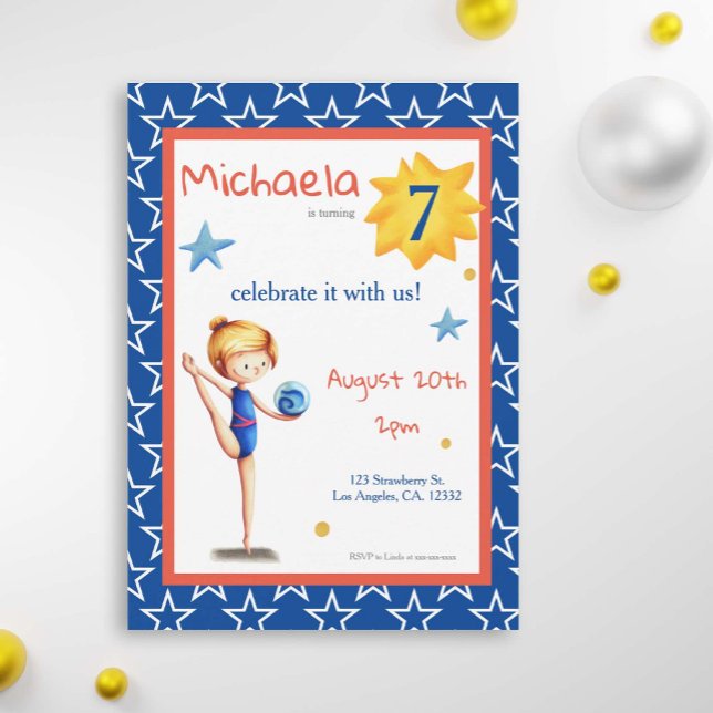 Invitación Cute blue illustrated rhythmic gymnastics girl (Subido por el creador)