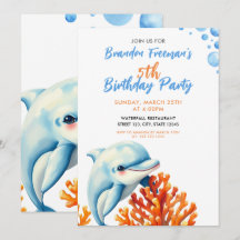 Cute Blue & Naranja Dolphin Kids Cumpleaños