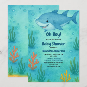Invitación Cute Blue Ocean Shark Boy Baby Shower