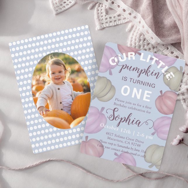 Invitación Cute Blue Our Little Pumpkin Fall Birthday (Subido por el creador)
