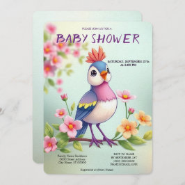 Invitación Cute Blue Pink Bird Floral Baby Shower Invitation