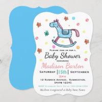 Cute Blue & Pink Rocky Horse Baby Shower