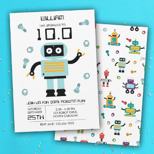 Invitación Cute Blue Robot Tema Niños Robots Fiesta de cumple
