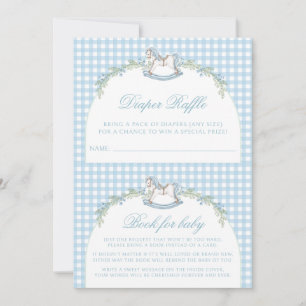 Invitación Cute Blue Rocse Horse Gingham Baby Boy Shower