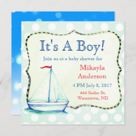 Invitación Cute Blue Sailboat Nautical Baby Shower