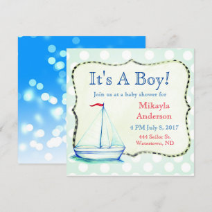 Invitación Cute Blue Sailboat Nautical Baby Shower