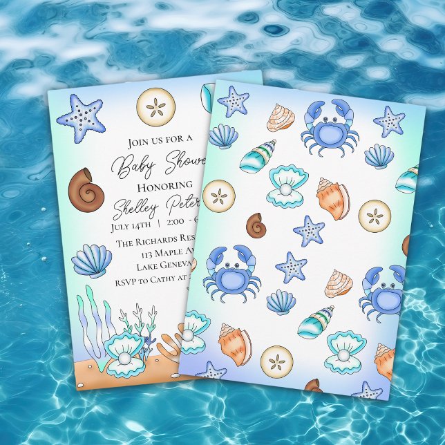 Invitación Cute Blue Seaside Beach Baby Shower (Subido por el creador)