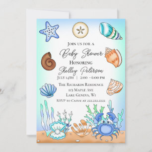Invitación Cute Blue Seaside Beach Baby Shower