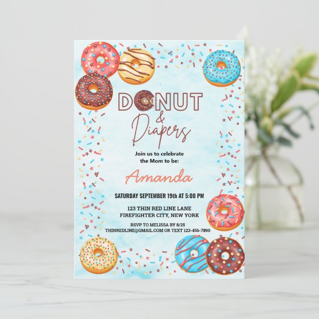 Invitación Cute Blue Sky Donuts Diapers Baby Shower (Anverso de pie)