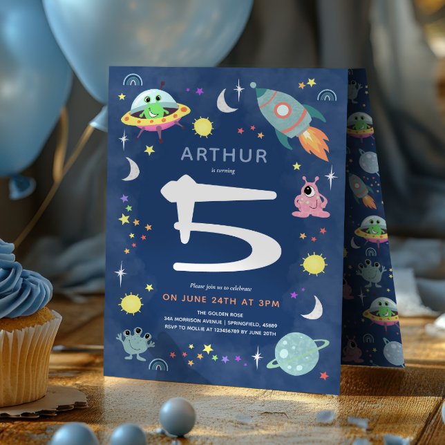 Invitación Cute Blue Space Alien Monster Boys Birthday (Subido por el creador)