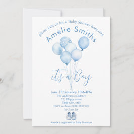 Invitación Cute Blue Watercolor Balloons Baby Shower