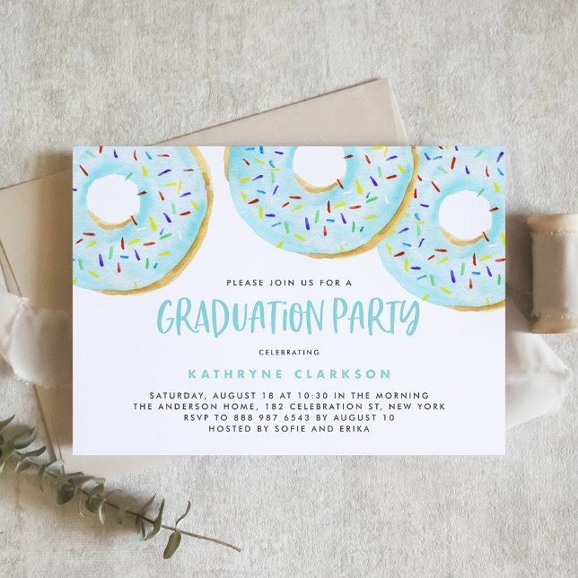 Invitación Cute Blue Watercolor Donuts Graduation Party (Subido por el creador)