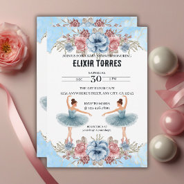Invitación Cute Blue Watercolor Floral Ballerina Baby Shower