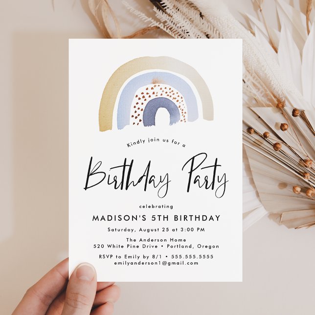 Invitación Cute Blue Watercolor Rainbow Birday Party (Subido por el creador)