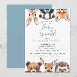 Invitación Cute Blue Woodland Animals Baby Shower Sprinkle