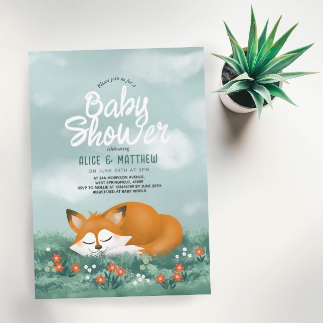 Invitación Cute Blue Woodland Fox Blue Boys Baby Shower (Subido por el creador)