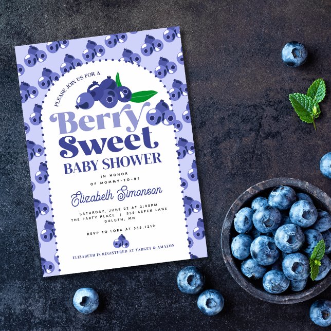 Invitación Cute Blueberry Periwinkle Berry Sweet Baby Shower (Subido por el creador)