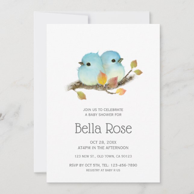 Invitación Cute Bluebirds Bird Baby Shower (Anverso)