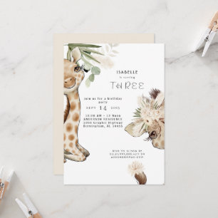 Invitación Cute Boho Baby Giraffe Pampas Fiesta de Cumpleaños