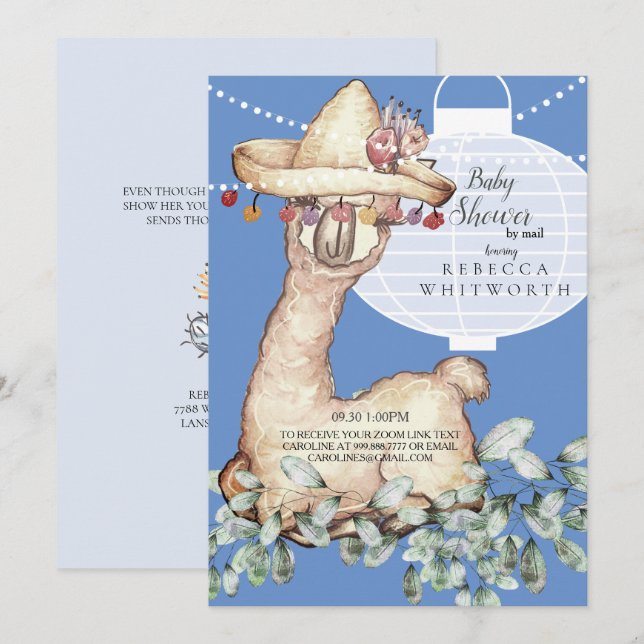 Invitación Cute Boho Blue Lampion Baby Shower por correo (Anverso / Reverso)