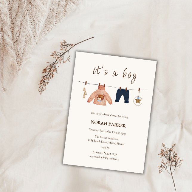 Invitación Cute Boho Boy Winter Clothes Baby Shower (Cute Boho Boy Winter Clothes Baby Shower Invitation)