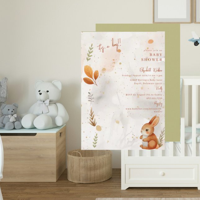 Invitación Cute Boho Bunny es un chico Baby Shower (Subido por el creador)